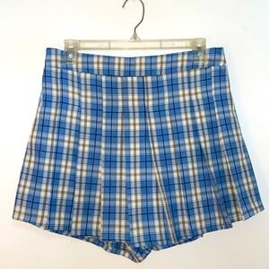 Women’s Blue & Tan Plaid Pleated Skort - Size Large